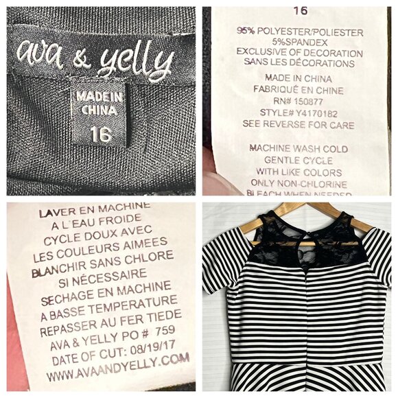 Ava & Yelly Black White Striped Cold-Shoulder Dress Lace Neckline Fit & Flare Si - Picture 11 of 16